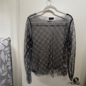 Black Sheer Blouse with Silver Details Pearls and Rhinestones